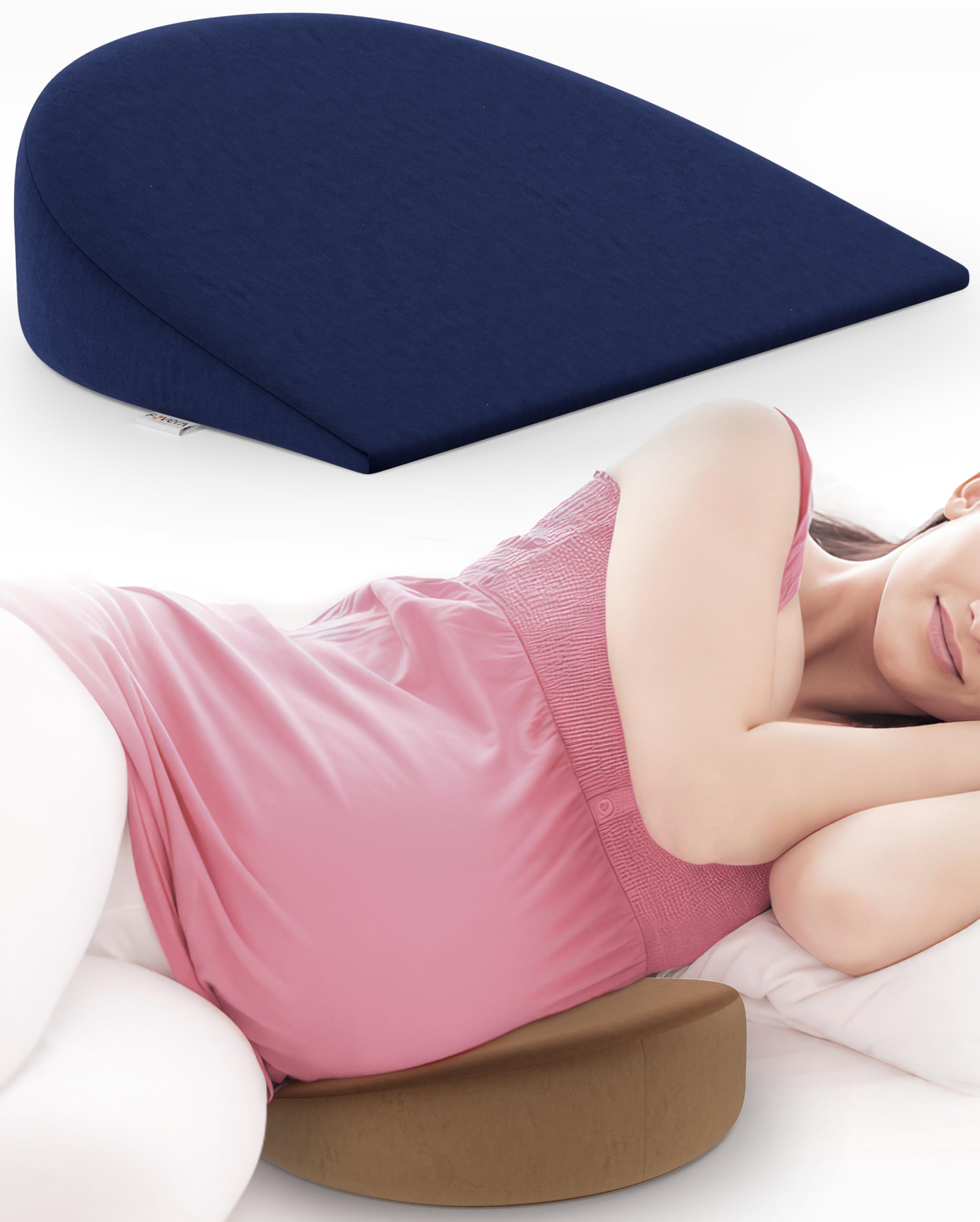 FOVERA Pregnancy Pillow for Pregnant Women | Memory Foam Maternity Pillow Wedge for Supporting Belly, Back During Pregnancy - Provides Soft-Support to The Baby Bump (Navy Blue)