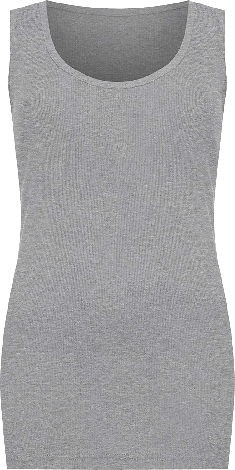 WearAll Grande Taille Uni Débardeur Top Nervuré Gris 54-56