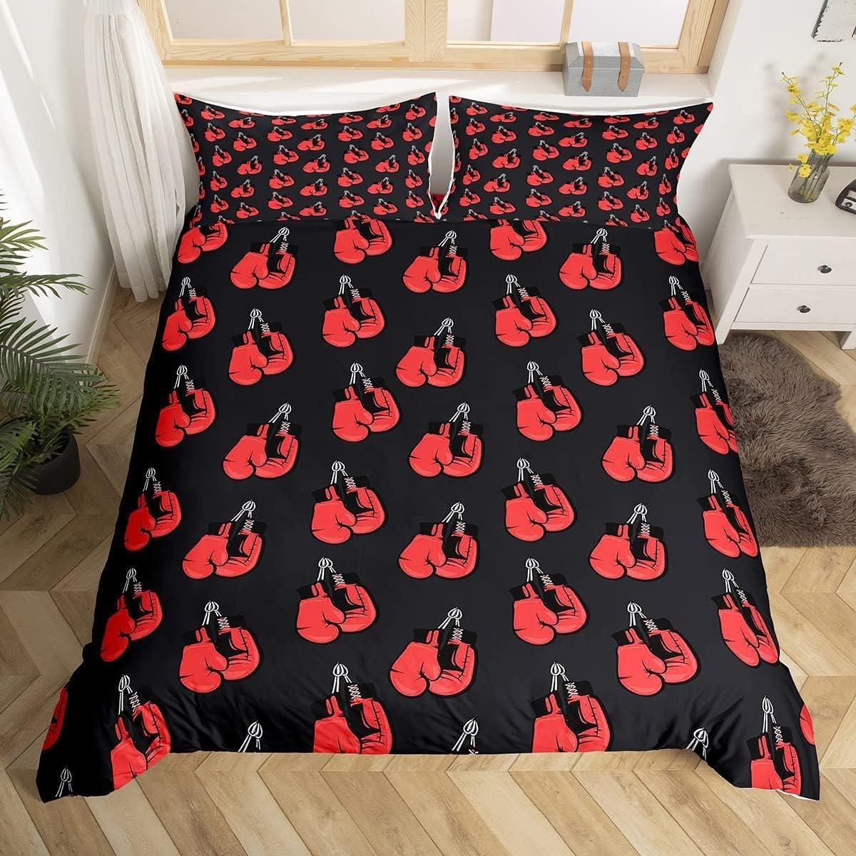 Funda Nordica Cama 180 Guantes de Boxeo Microfibra 3D Funda Edredon 260 x 240 cm Boxeo Ligero Transpirable Ropa de Cama con Cremallera y 2 Fundas de Almohada b-9267