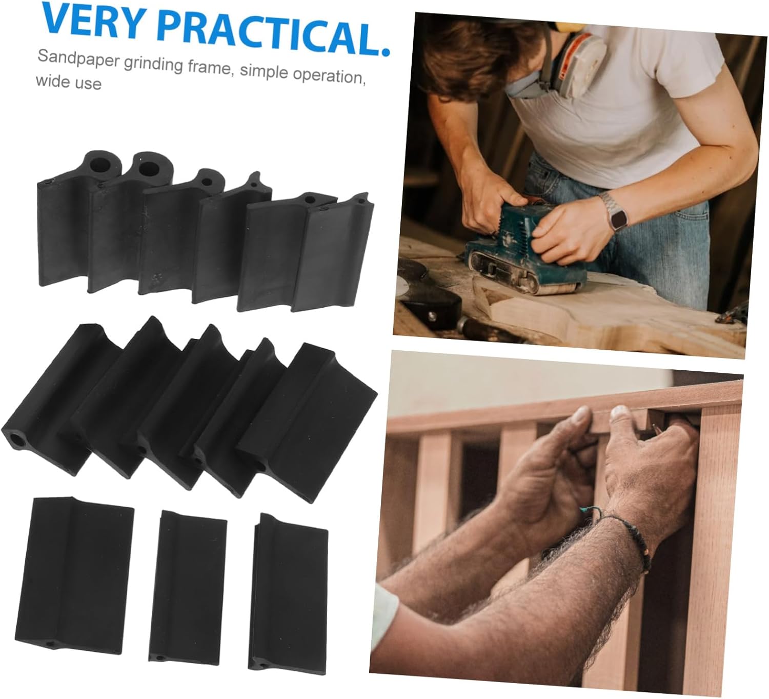 Veemoon 1Set Woodworking Sandpaper Holder with Rubber Sanding Blocks Flexible Contour Polishing Pads for Curves and Details Sanding Mat for Manual Sanding and Buffing