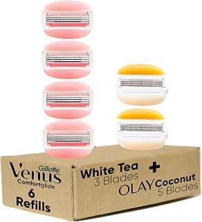 Gillette Venus Womens Razor Blade Refills, Venus ComfortGlide White Tea 4 Count and Venus ComfortGlide plus Olay 2 Count, 6 Total Refills