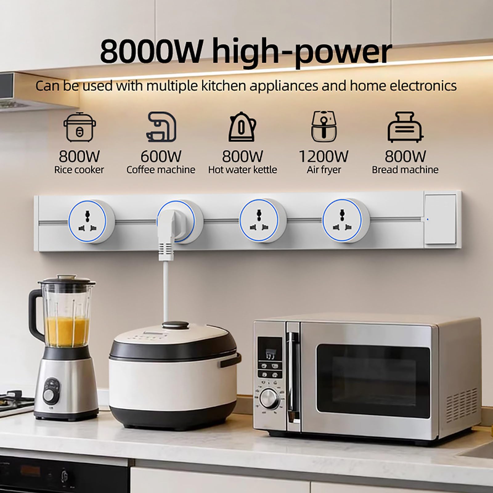 Gniazdo Szynowe 8000w, Gniazdo Ścienne 40-100cm (Z Przełącznikiem), Uniwersalne, Rozłączane Gniazdo Trójotworowe (Z Oświetleniem Otoczenia), Do Kuchni, Salonów, Gabinetów, Biur Black-75cm