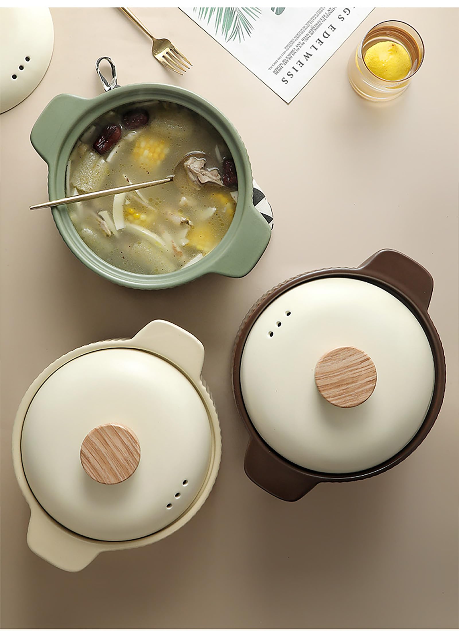 z pokrywką, porcelanowy garnek do gulaszu(Green,1.6L)