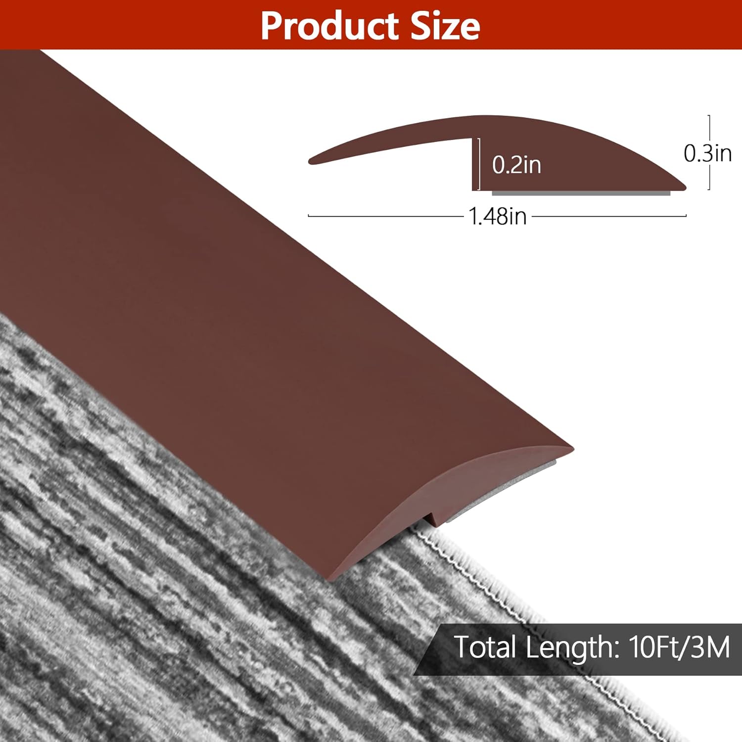 10Ft Floor Transition Strip Self Adhesive Carpet to Tile Floor Edging Trim PVC Threshold Strips, Peel and Stick Floor Joining Strip Suitable for Threshold Height Less Than 5mm(Coffee)