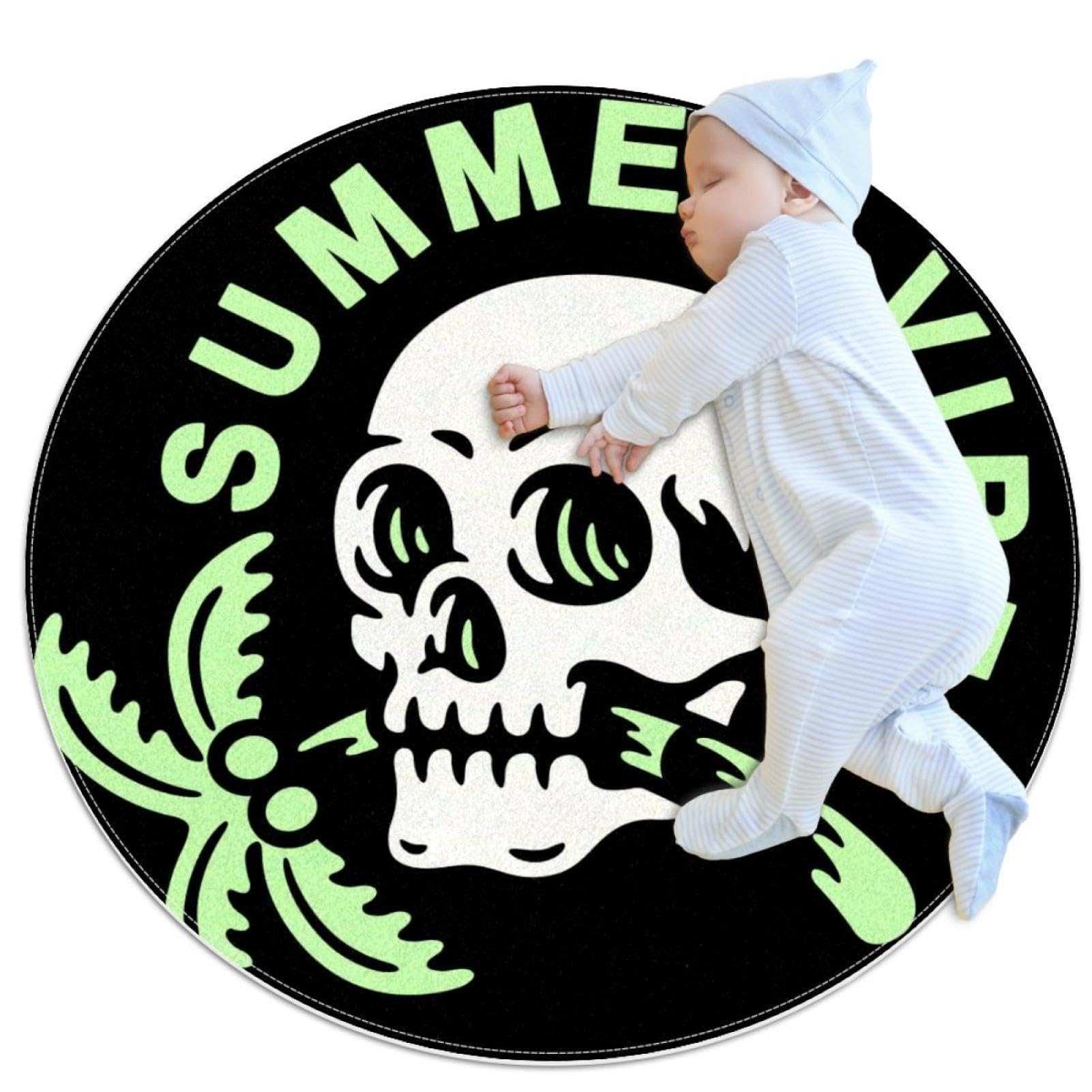 Tapis de salle de bain palmier et tête de mort pour déco de chambre ado