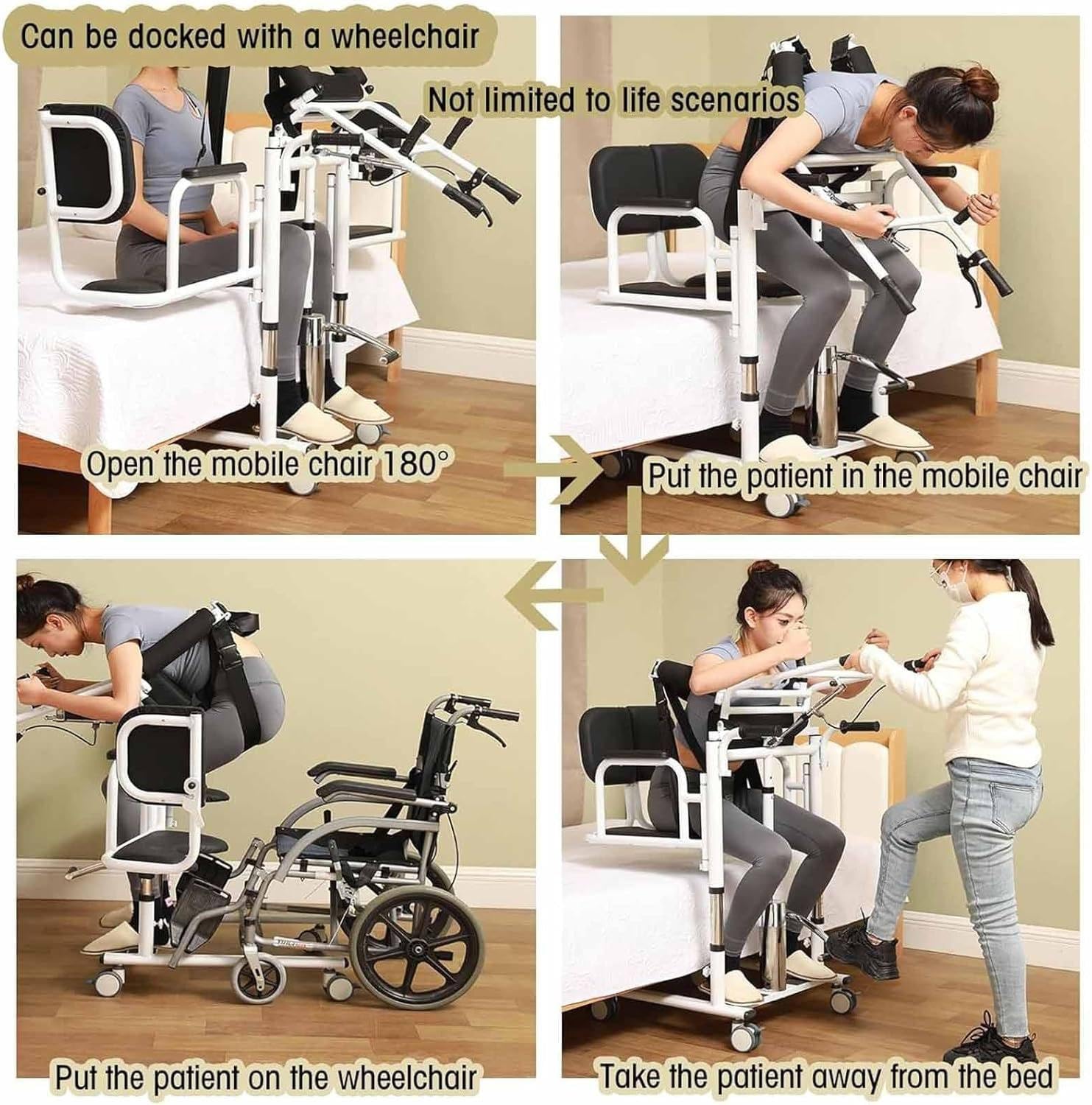 Silla Transferencia Gruas,Elevador Silla Ruedas,180° Asiento Dividido + Elevación Hidráulica,Altura Ajustable + Ruedas con Bloqueo,Hogar/Baño,Personas Mayores/Discapacitados Black