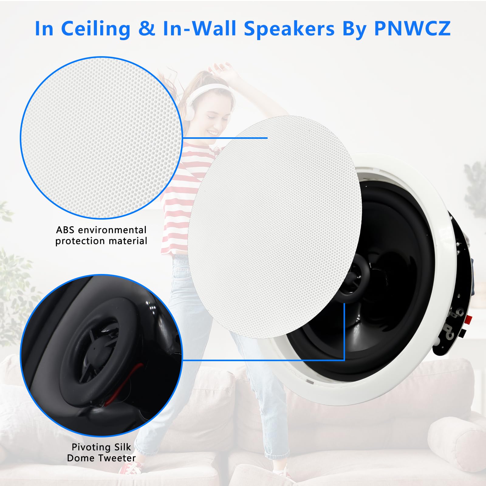 Lot de 2 haut-parleurs de plafond Bluetooth de 16,5 cm avec amplificateur mural 600 W pour home cinéma, bureau, salle de bain, salon, cuisine