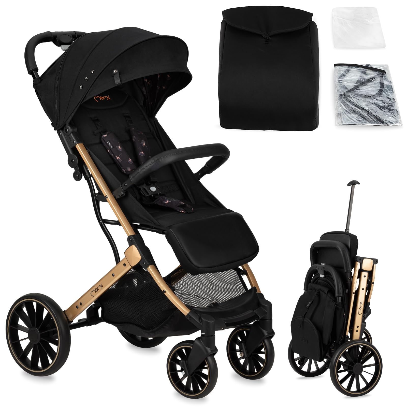 MoMi ESTELLE DAKAR Pushchair from 6 Months (up to 22 kg), Folding Buggy with 5-Point Safety Belt, Shopping Basket and Reclining Function, Telescopic Bar for Pulling, Stands After Folding, Ginko