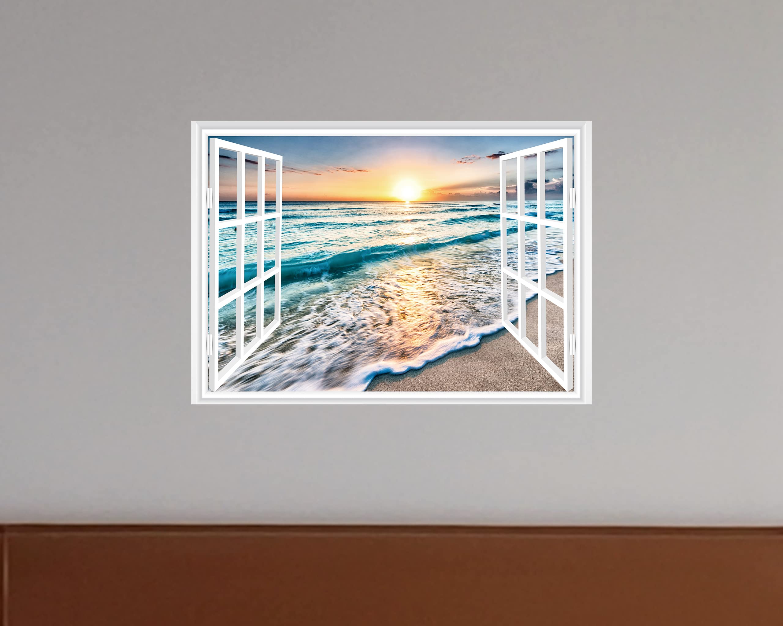 Fake Window Wall Decal - Summer Beach Seascape Ocean Scene
