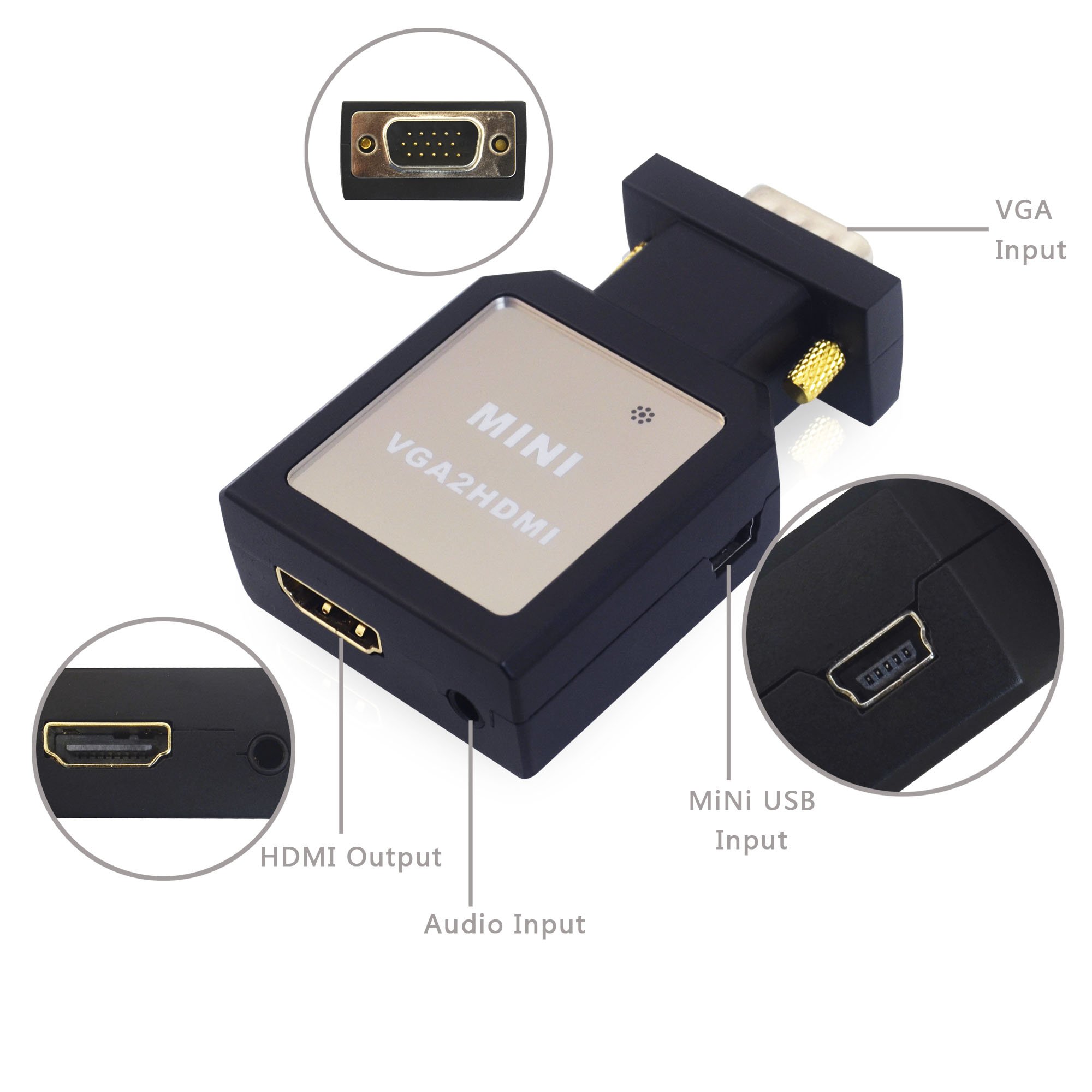 LEICKE KN39752 VGA zu HDMI Konverter FullHD Wandler | Umwandler Video Adapter |Mit Audio Line In