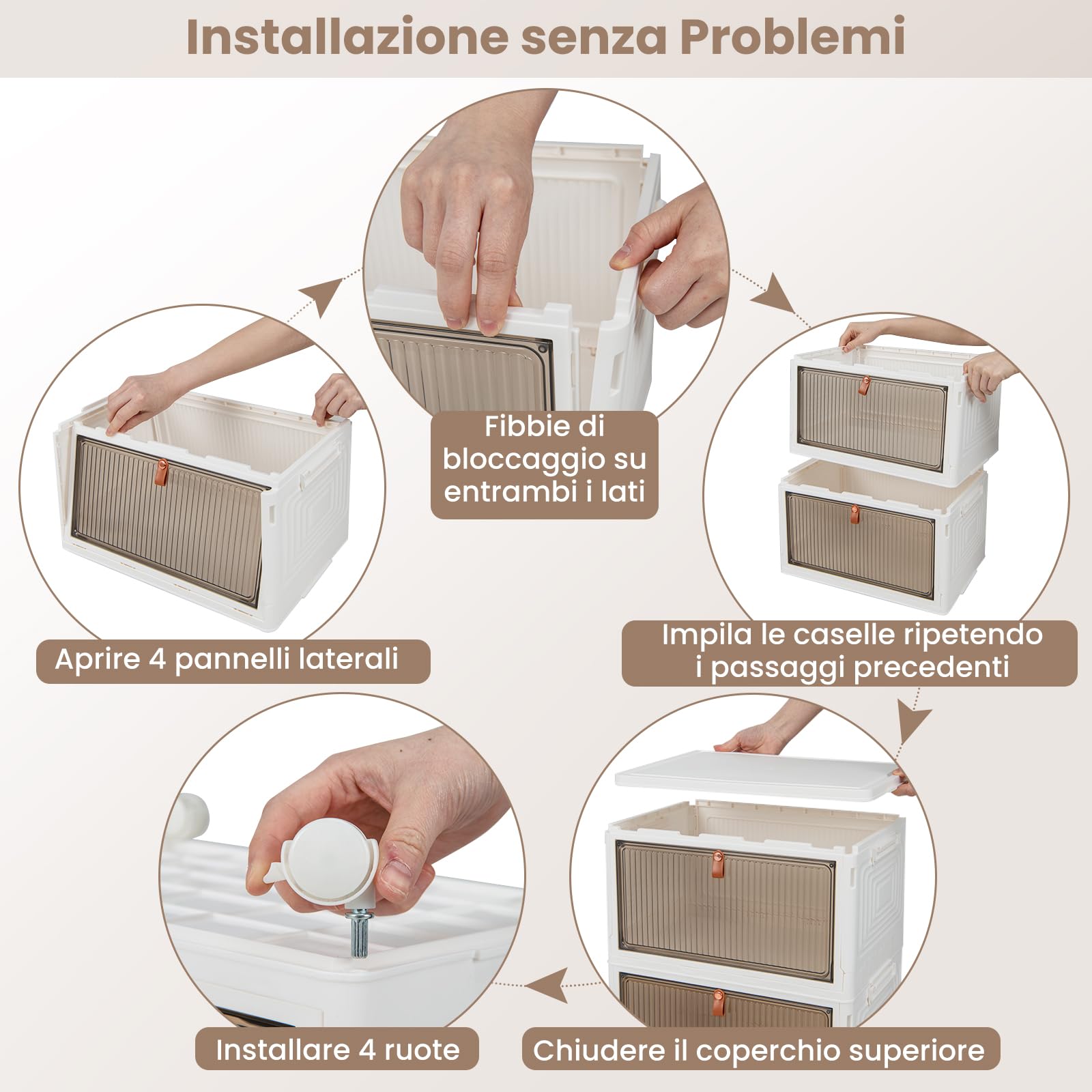COSTWAY Scarpiera Pieghevole a 3/4/6 Piani, Mobile Multiuso Impilabile con Porte Trasparenti Magnetiche e Ruote Piroettanti Bloccabili, Contenitore con Coperchio per Cibi Giocattoli Abiti (6 Piani)
