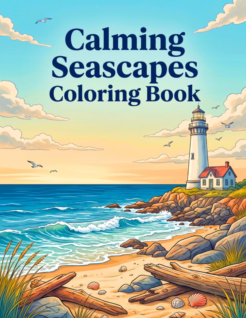 Calming Seascapes Coloring Book: Peaceful Ocean Views, Coastal Landscapes, Waves, Lighthouses and Relaxing Shoreline Scenes for Adults