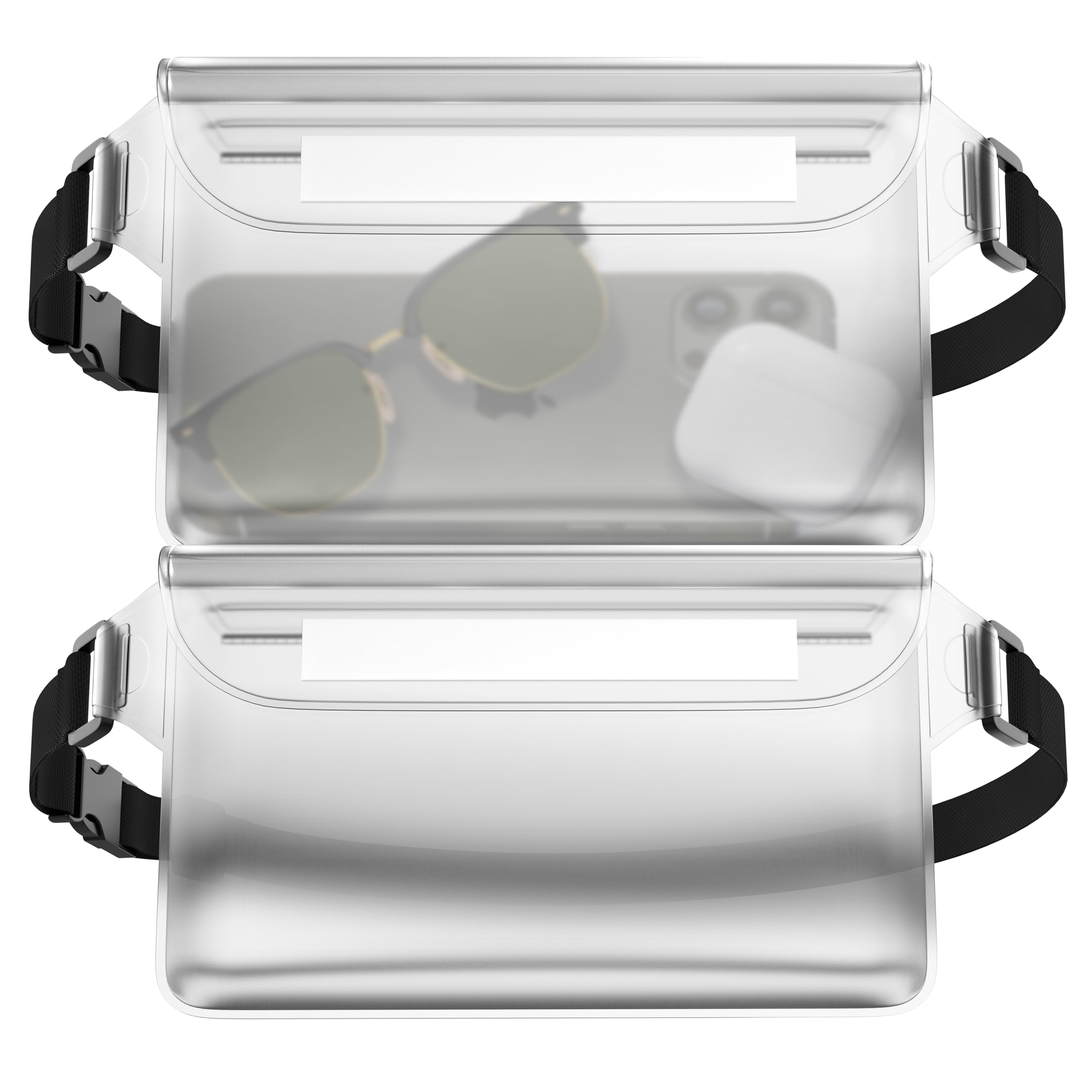 MyGadget 2x Borse Impermeabili [ 22 x 15.5 cm ] - IPx8 Waterproof - Marsupio da Mare Porta Accessori con Chiusura Tripla e Cintura Regolabile in Trasparente