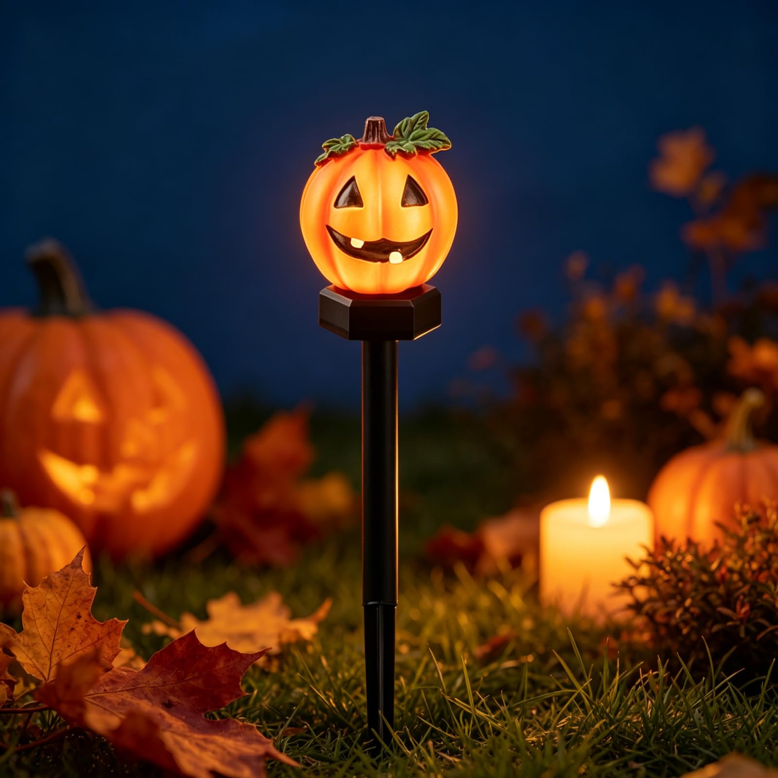 Solar Halloween Pumpkin Pathway Lights, Waterproof Resin Yard Stakes Set