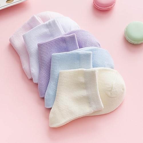 Miniatura 7 de Paquete de 5 calcetines invisibles de malla fina con volantes de algodón con volantes blancos sólidos de corte bajo para niños pequeños