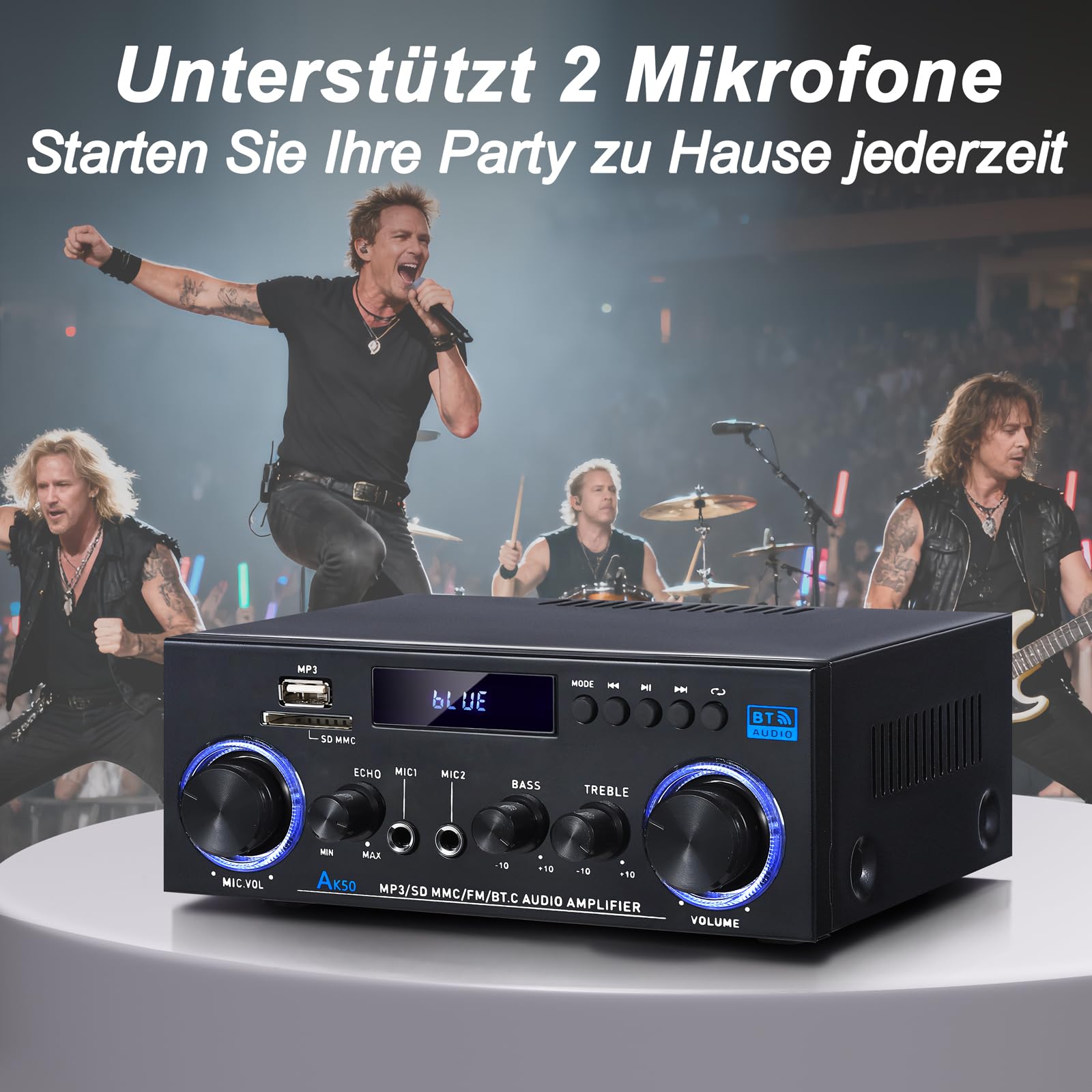 AK50 wzmacniacz HiFi, domowe audio, odbiornik stereo 400 W, domowy 2-kanałowy system wzmacniacza mocy Bluetooth 5.0, radio FM, USB, karta SD, z pilotem zdalnego sterowania, do głośników kina domowego