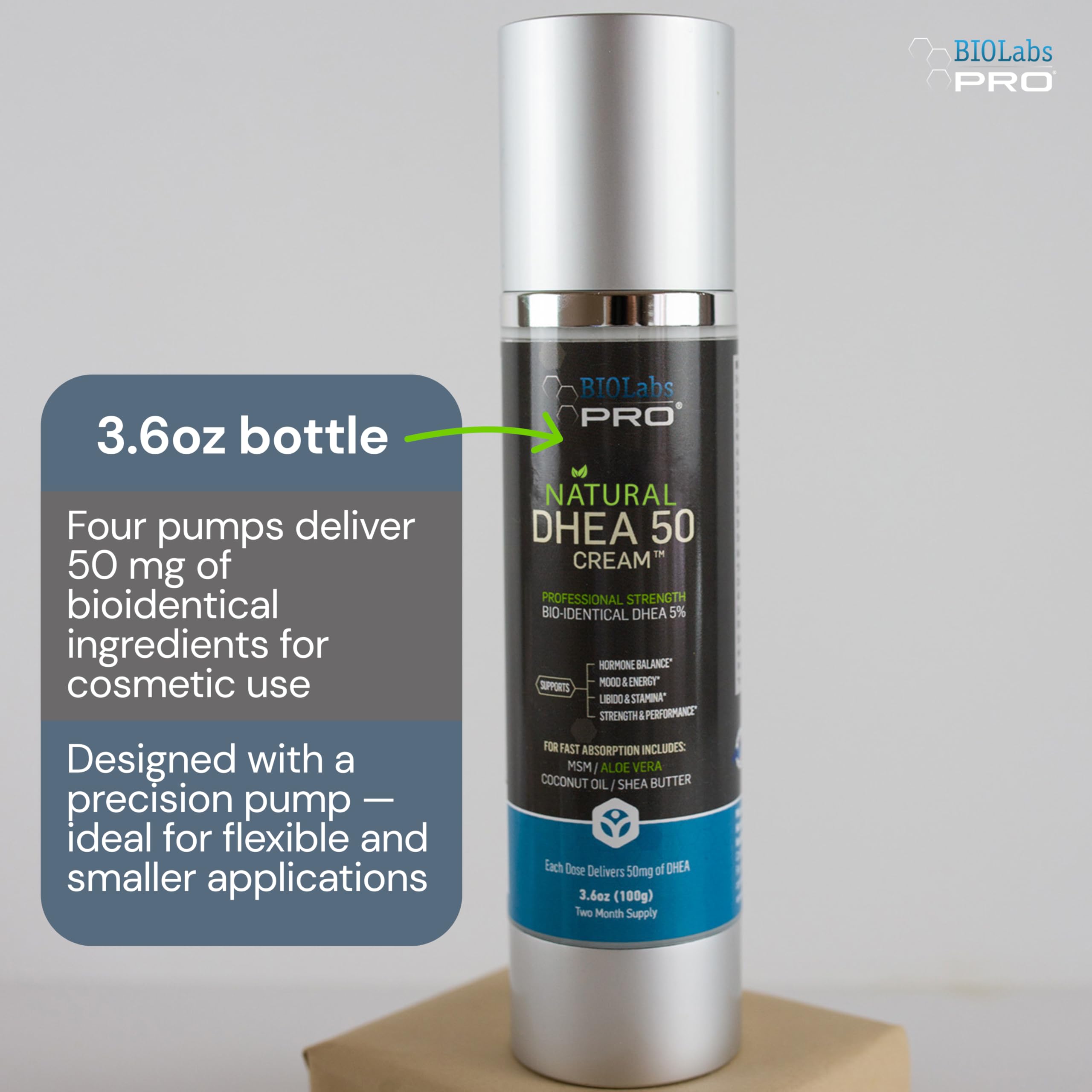 BIOLABS PRO Bioidentical Natural DHEA Cream, 50mg Per Dose