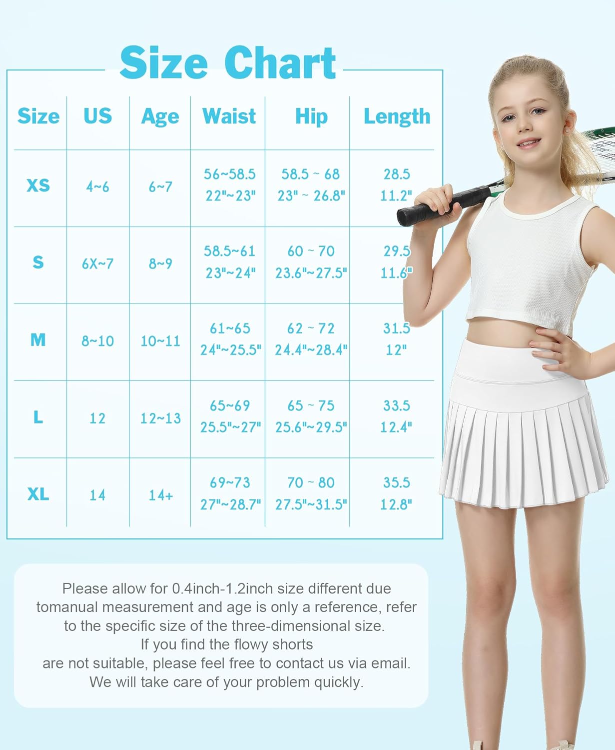 QooNoo Girls Pleated Tennis Skirts with Shorts Athletic Skirt with Side Pocket High Waist Active Skort for Girl Youth Kids - Image 6