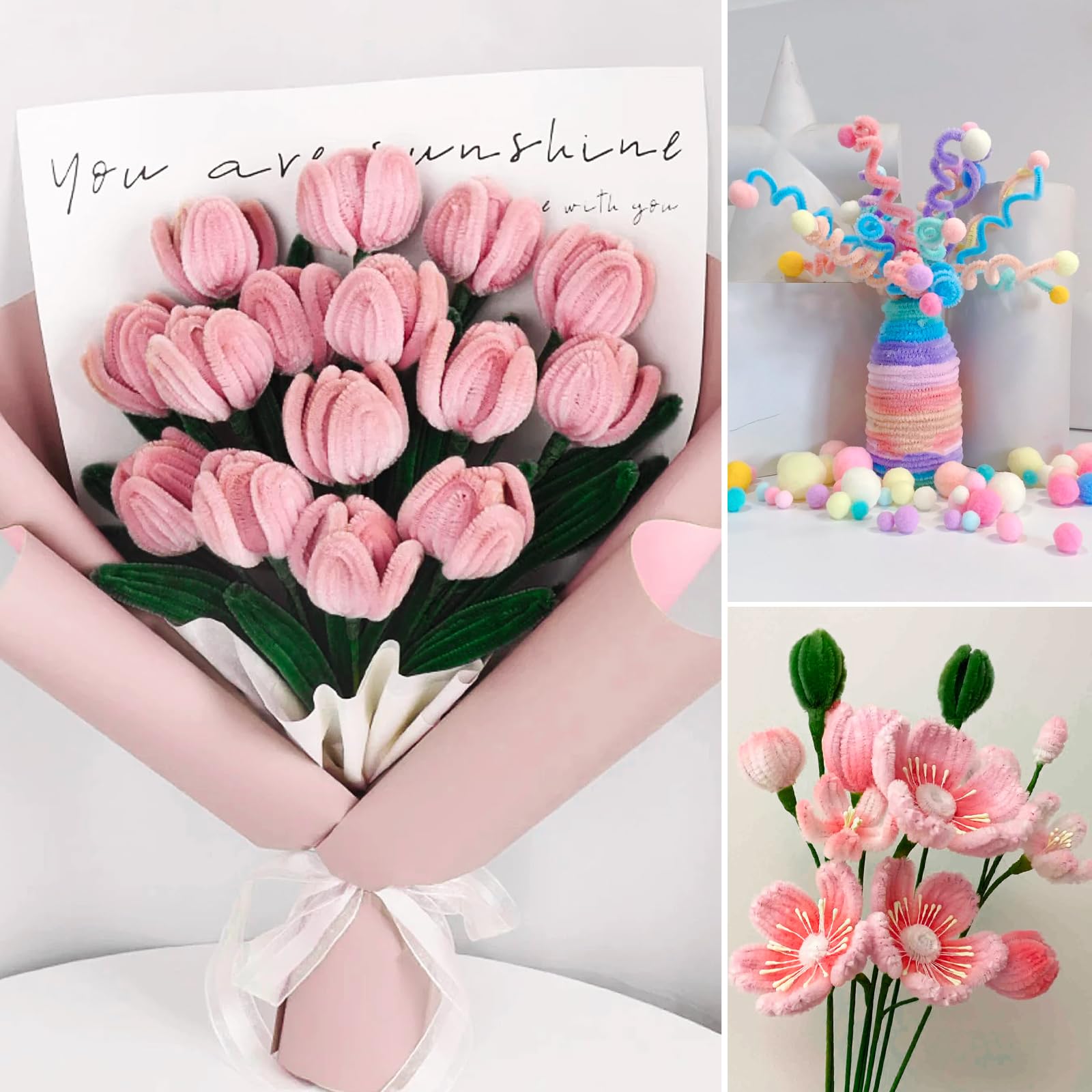 Fil Chenille, 500 Pièces Fils Chenille Colorés pour Bouquet DIY, 5 Couleurs de Cure Pipe avec 360 Étamines, Ruban Cadeau, 2 Rouleaux Floratape, 200 Perles pour Loisirs Créatifs et Décoration Florale Fil Chenille, 500 Pièces Fils Chenille Colorés pour Bouquet DIY, 5 Couleurs de Cure Pipe avec 360 Étamines, Ruban Cadeau, 2 Rouleaux Floratape, 200 Perles pour Loisirs Créatifs et Décoration Florale