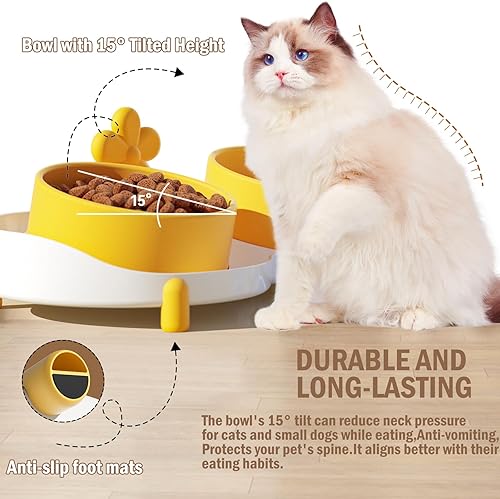 Miniatura 2 de Cuencos elevados de cerámica para gatos, cuencos de cerámica inclinados en 15 para alimentos y agua, con soporte de polipropileno para gatos y