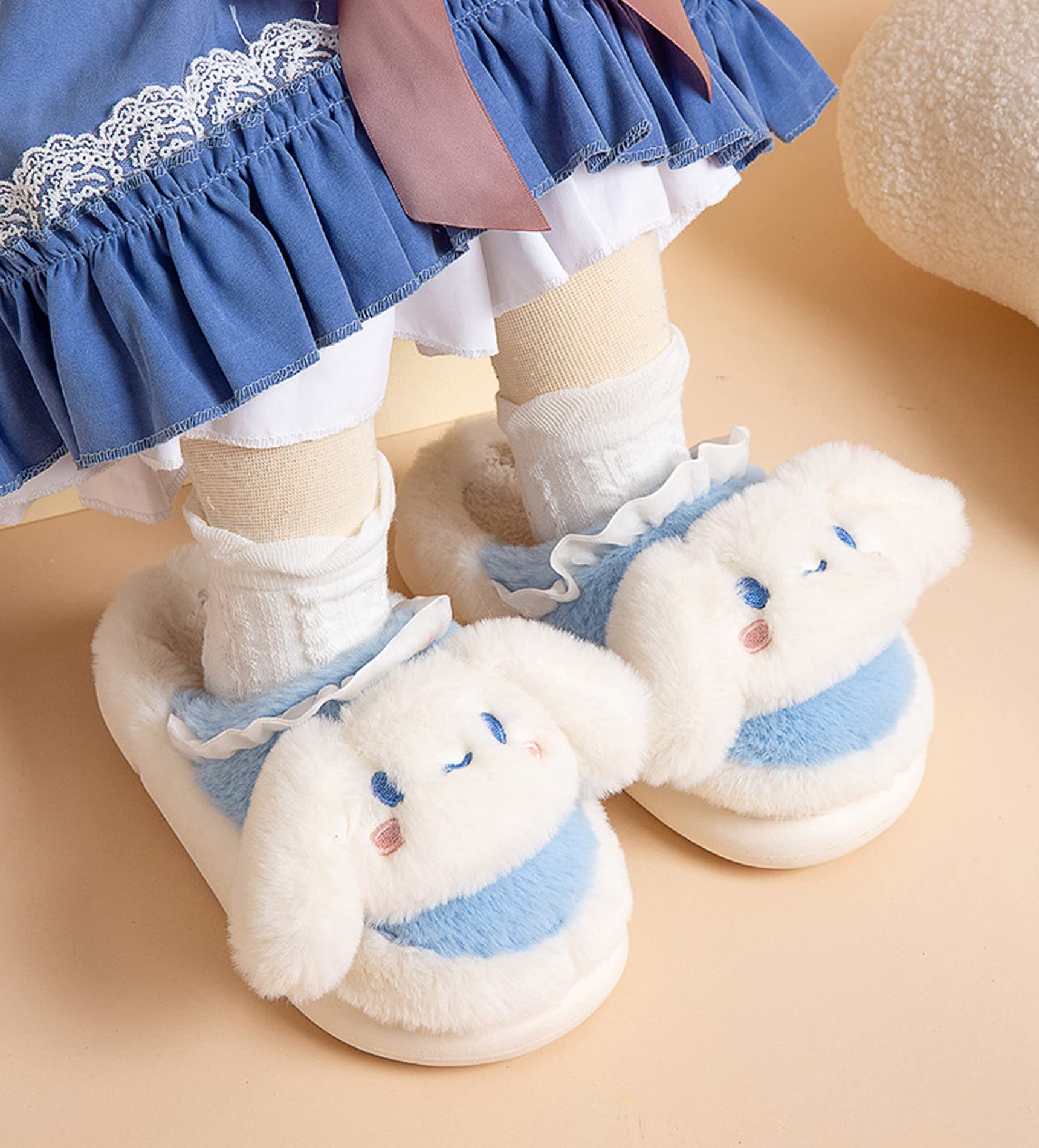 Roffatide Anime Carino Big Ear Dog Personaggi Morbido Pelliccia Coperta Pantofole Pantofole Fuzzy Back Open Toe Spuma Pantofole con PVC Soft Sole House Pantofole