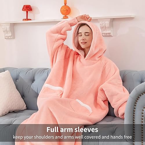 Miniatura 9 de Aisbo Manta con capucha para mujer, manta larga de forro polar Sherpa con capucha para adultos, mujeres y hombres, cálida y acogedora manta con