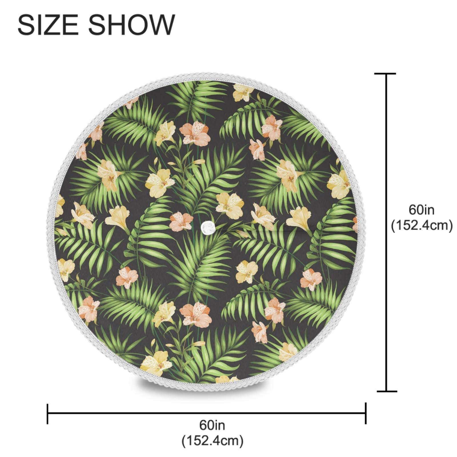 xigua Indoor Outdoor Spillproof Round Tablecloth Waterproof with Zipper Umbrella Hole Patio Table Cloths,Backyard Parties Spring/Summer Picnic BBQs - Tropical Flower Palm Lea