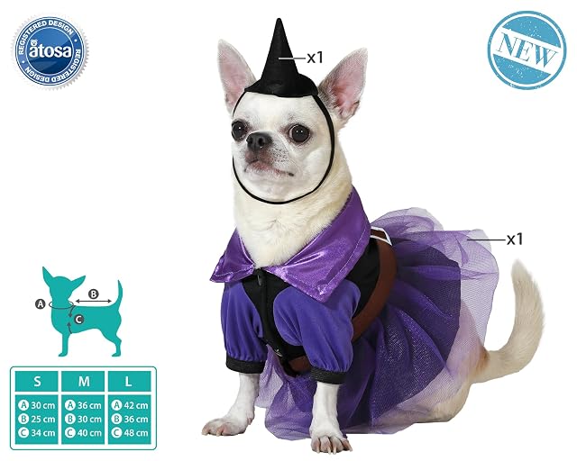 Foto 2 de 5 de ATOSA Disfraz para Mascota Bruja Vestido Violeta con Sombrero