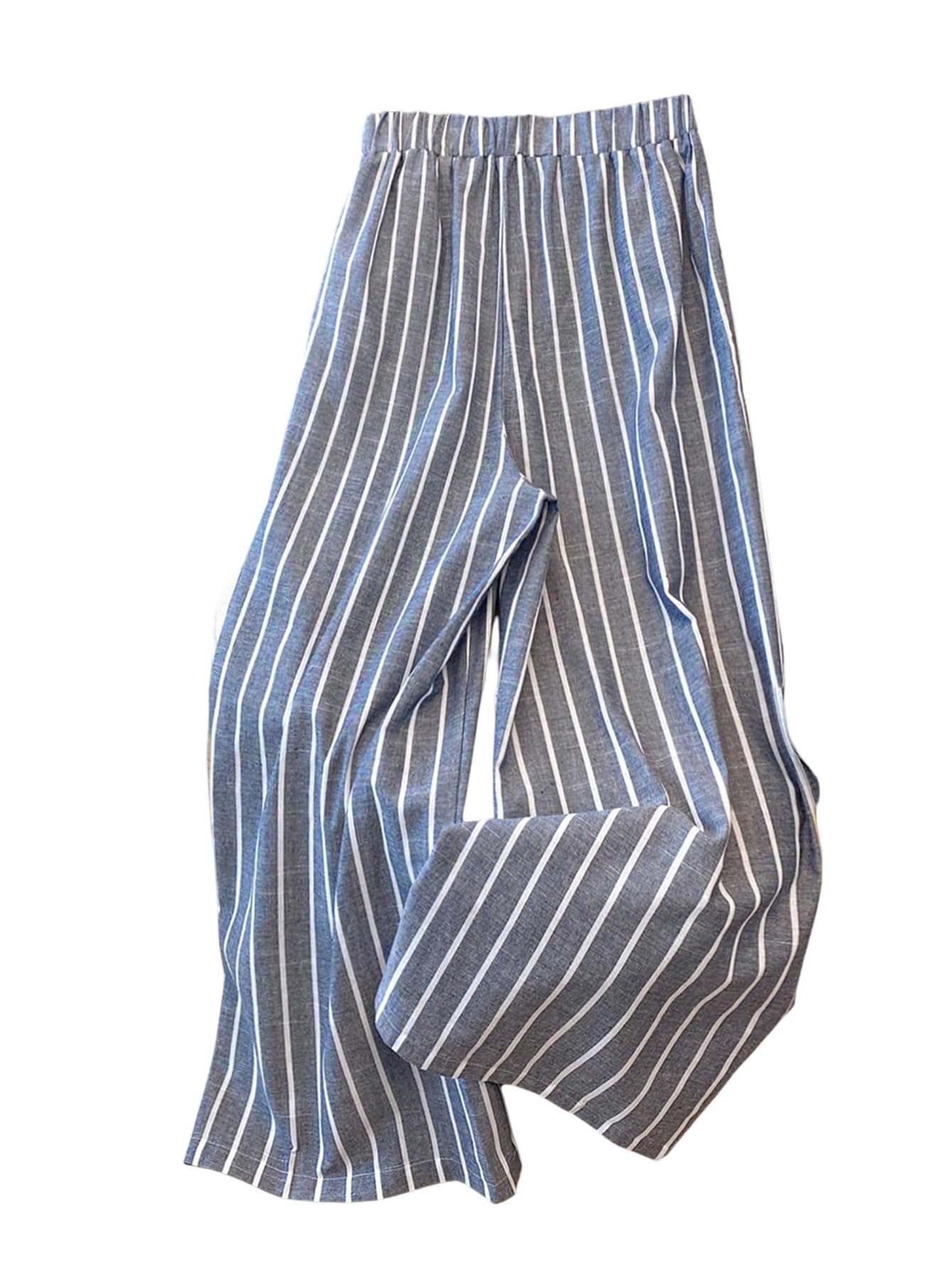 Womens Plus Size Striped Wide Leg Pants Elastic Waist Casual Lounge Trousers with Pockets