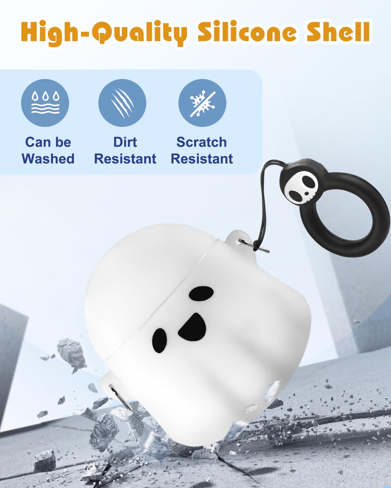 Boaretiu - Funda para AirPods 2/1, luminosa y bonita funda de fantasma kawaii con llavero para AirPods funda divertida 3D de silicona suave divertida para niñas, mujeres, adolescentes y niños, para