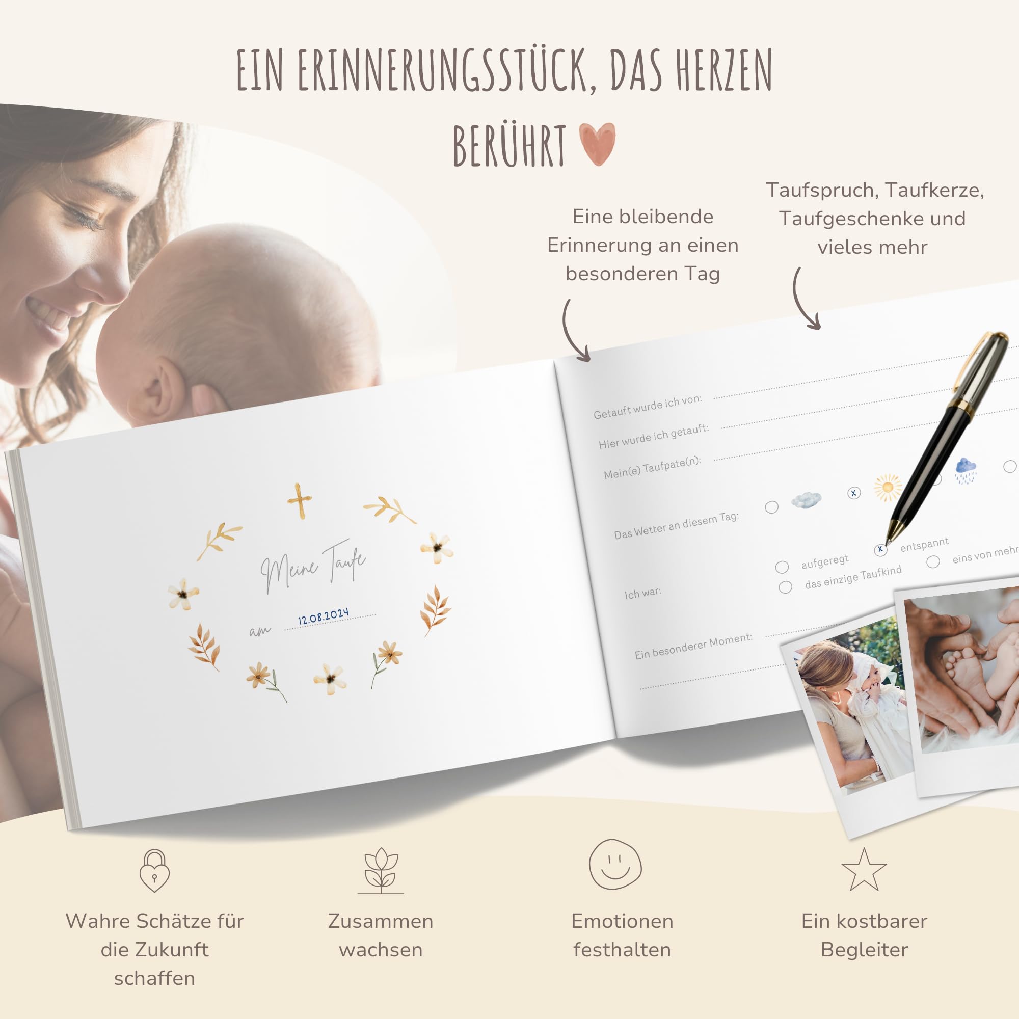 MeinBaby123® Taufbuch Meine Taufe | Taufbuch | Geschenk zur Taufe | Taufgeschenke Jungen & für Mädchen | Erinnerungsbuch Taufe | Taufe Deko - vergoldetes Cover