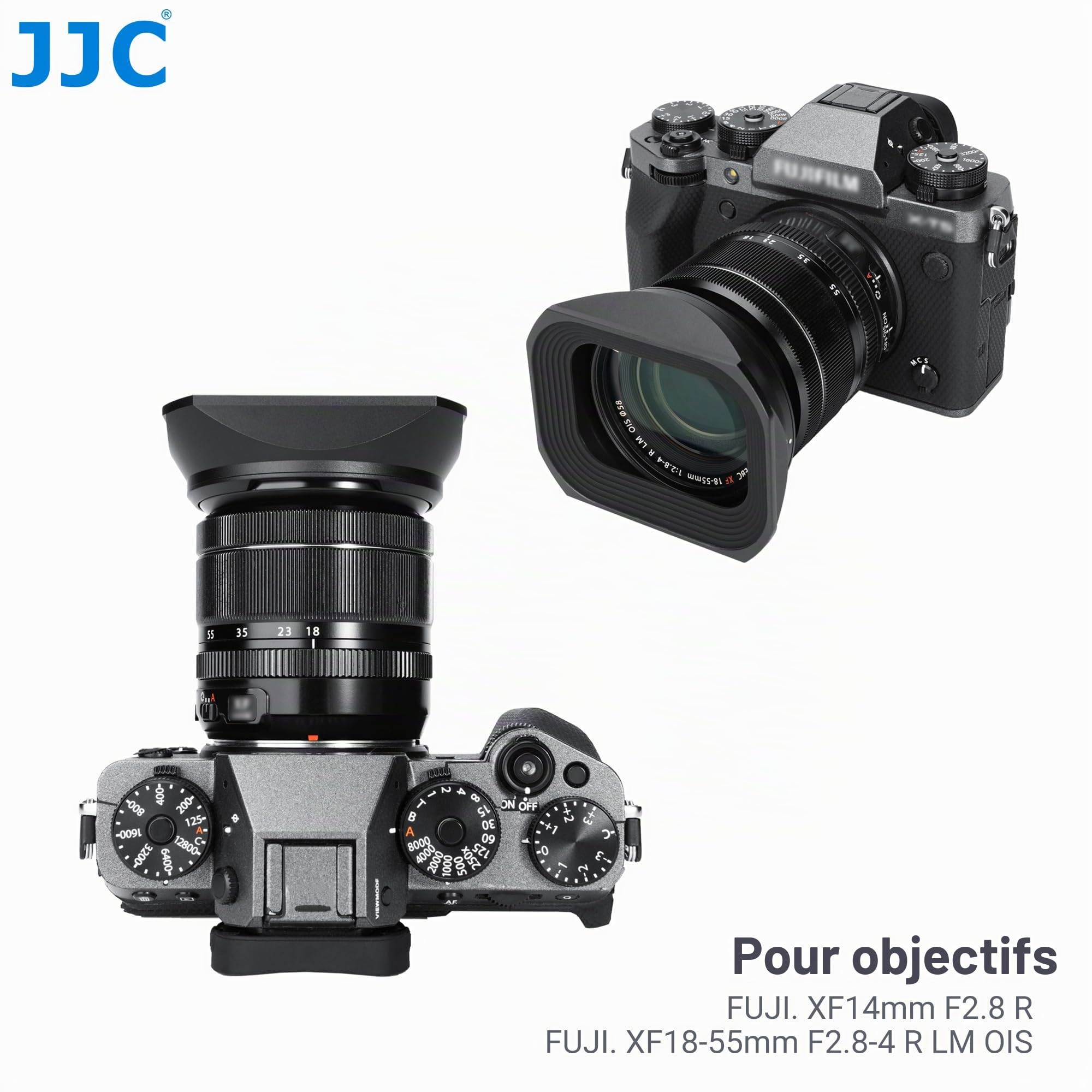JJC Pare-Soleil Carré Métal pour Fujifilm XF14mm F2.8 R et XF18-55mm F2.8-4 R LM OIS Objectif avec Capuchon Coulissant - Remplace Fuji 14/18-55