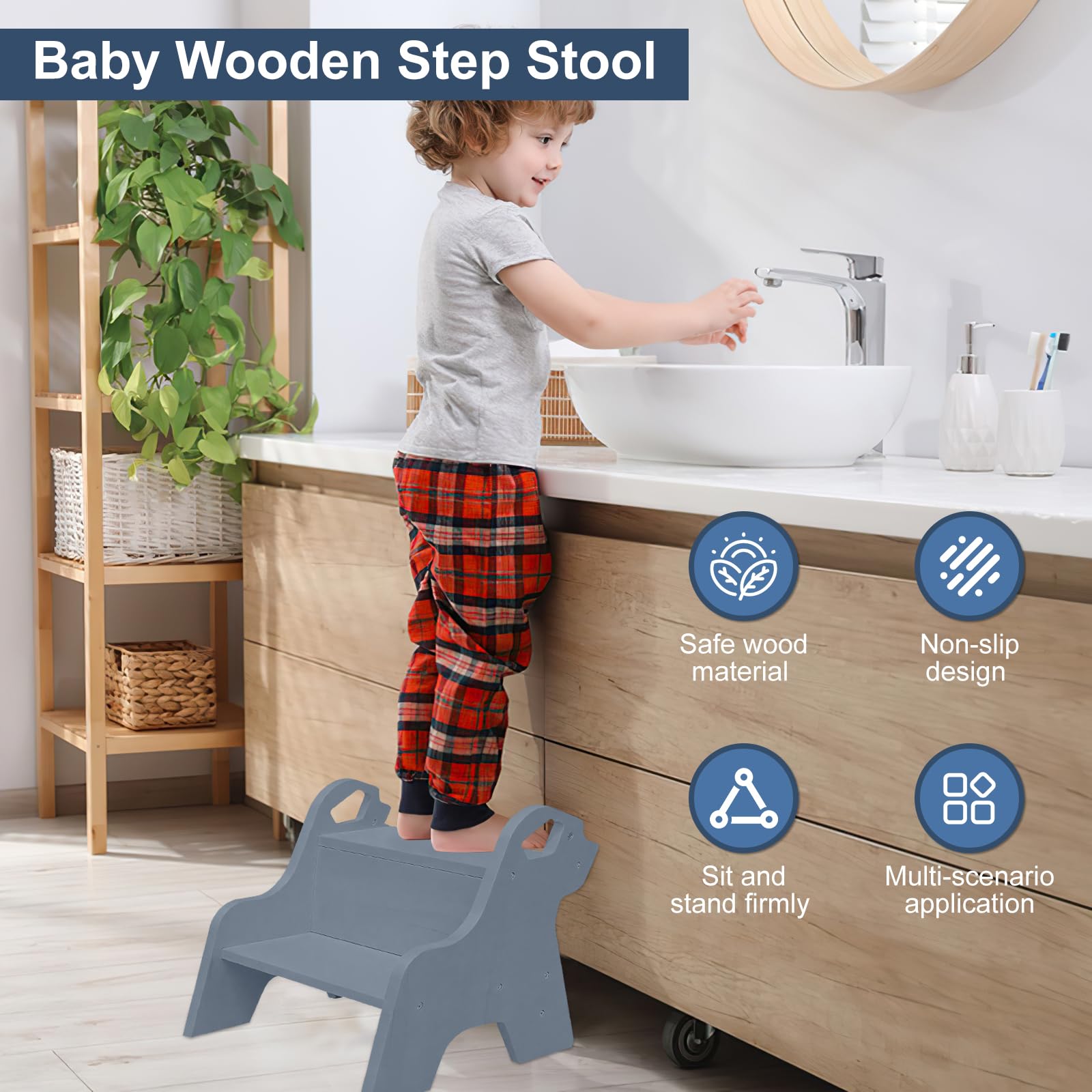 Step Stool for Children with 2 Steps, Children's Stair Stool with Handles and Non-Slip Pads - Image 2