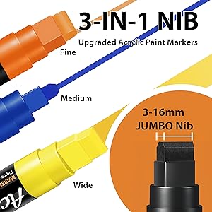 Acrylic Paint Markers, 10 Colors Poster Markers Jumbo 16mm Wide Tip Permanent Ink 36g, Thick Acrylic paint pens for Fabric, Poster, Glass, Rock Painting, Stone, Wood, Car, Ceramic