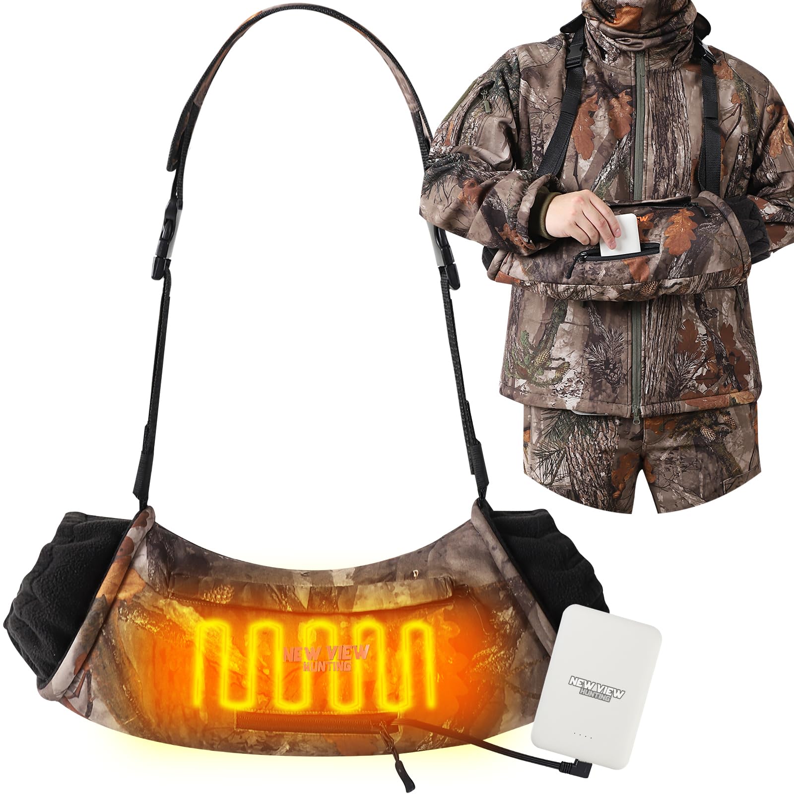 Camo Heated Hand Warmer Pouch, Electric Hunting Hand Muff for Men Women Cold Weather (Includes 5V Battery Pack)
