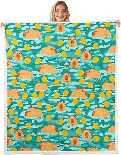 Manfei Capybara - Manta de cama de roedores de América del Sur para niños y niñas, decoración de habitación, bonita manta naranja animal para sofá,