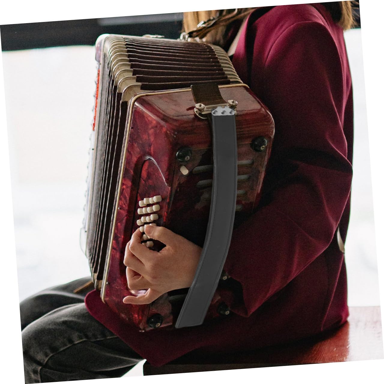 INOOMP Cintura per Fisarmonica Basso in Pu Nera, Tracolla per Mano Laterale Comoda e Resistente, Accessorio per Musicisti e Fisarmonicisti