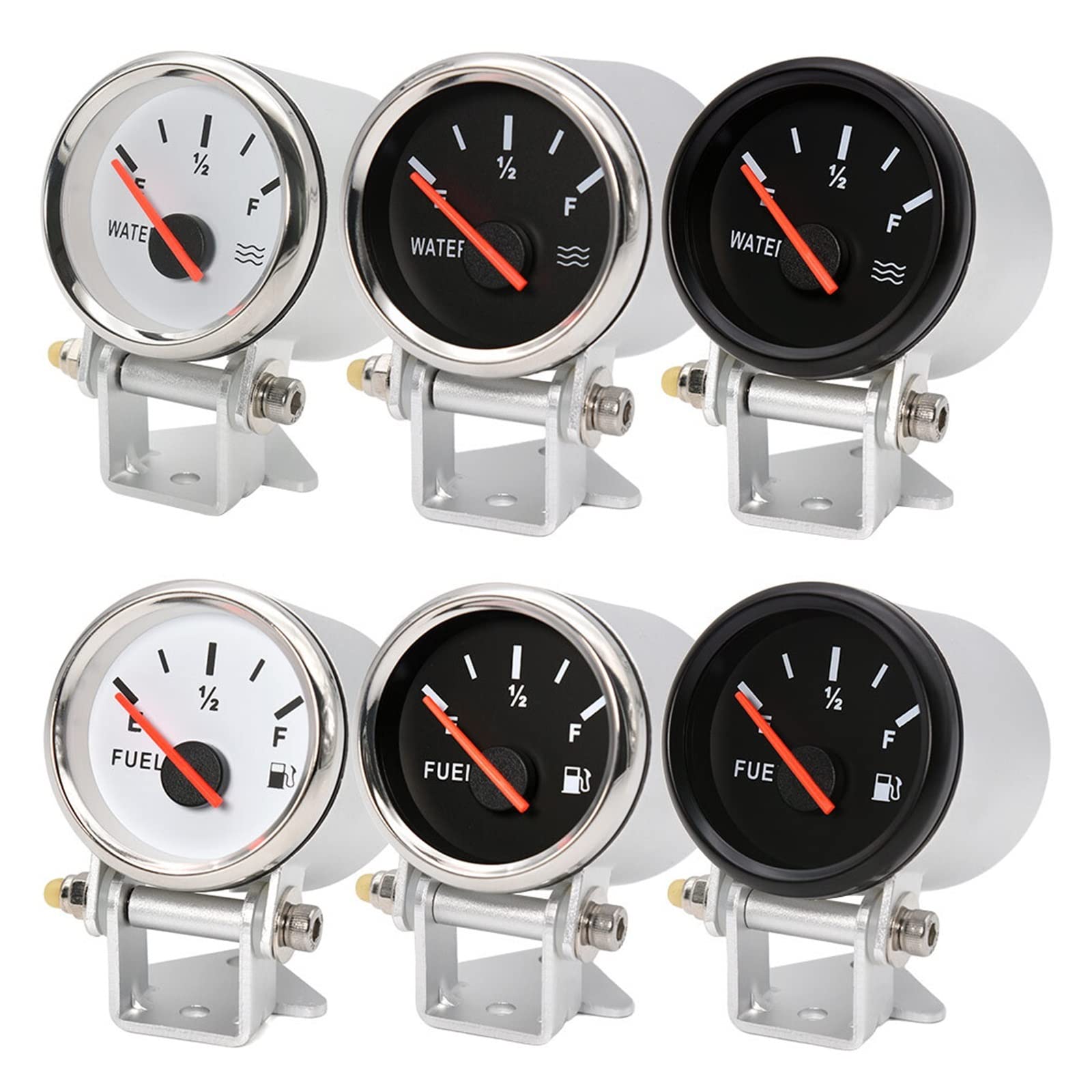 52MM wskaźnik poziomu paliwa 0-190 Ohm wskaźnik poziomu oleju w zbiorniku miernik ze srebrnym uchwytem czerwone podświetlenie miernik poziomu wody 9-32V(Water Level Gauge BN)