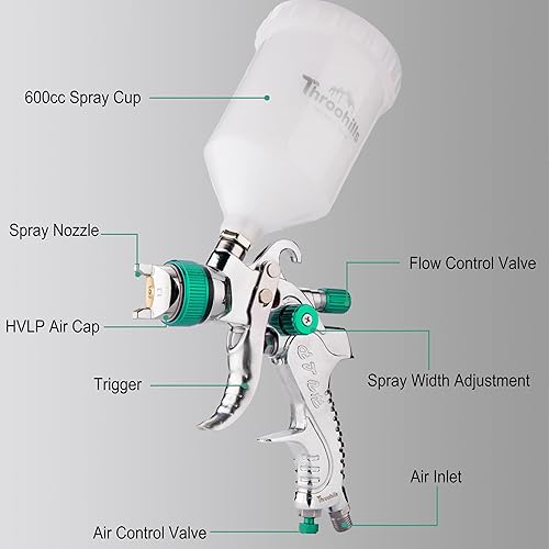 Miniatura 2 de Pistola Profesional HVLP, Boquilla HVLP de 1.3/1.5/1.8mm de Alta Atomización, Pistola de Pulverización Neumática Ajustable con Gravedad y Recipiente