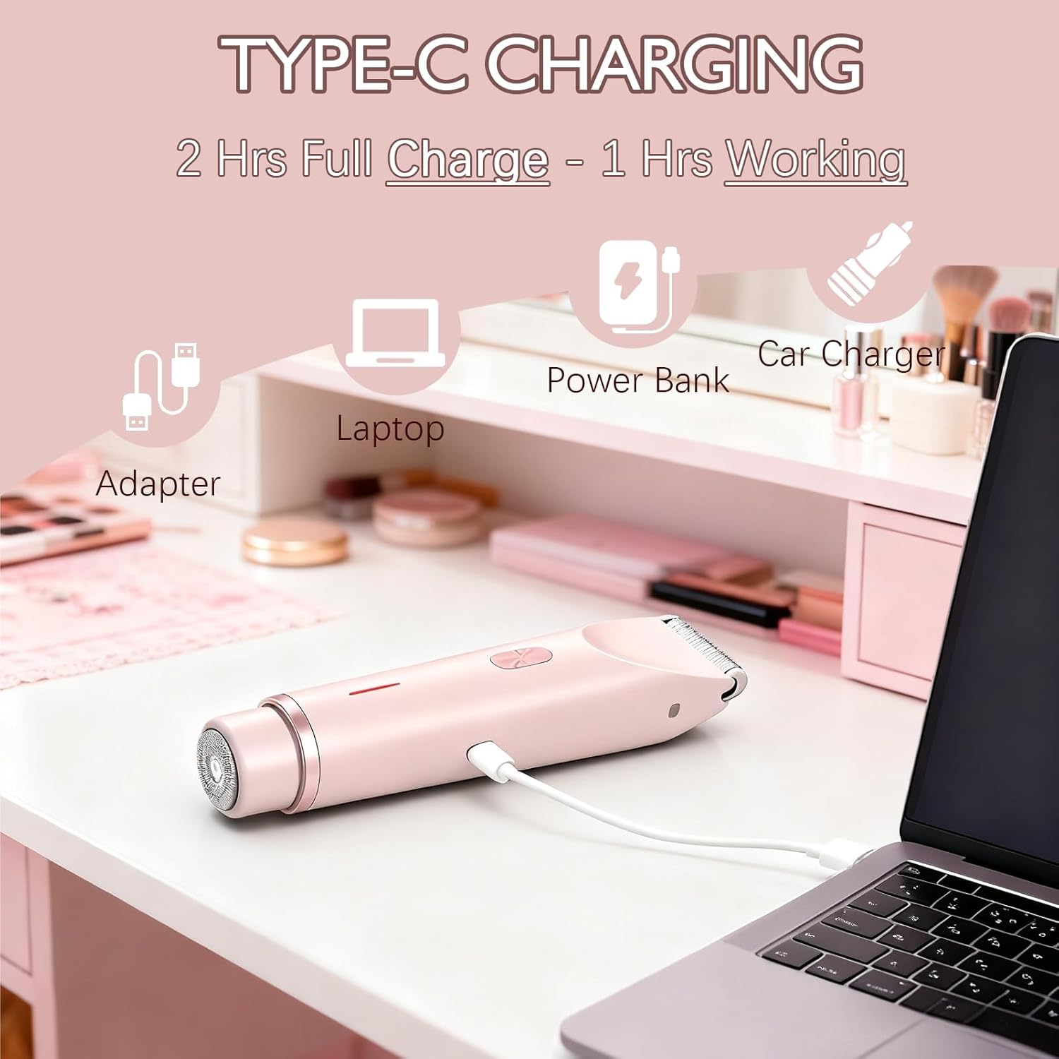 Bikini Trimmer for Women, 2-in-1 Dual Head Electric Razors for Women Pubic Hair, Waterproof Body Hair Trimmer and Face Shaver, Rechargeable Hair Removal for Bikini Legs Arm Sensitive Skin - Image 9