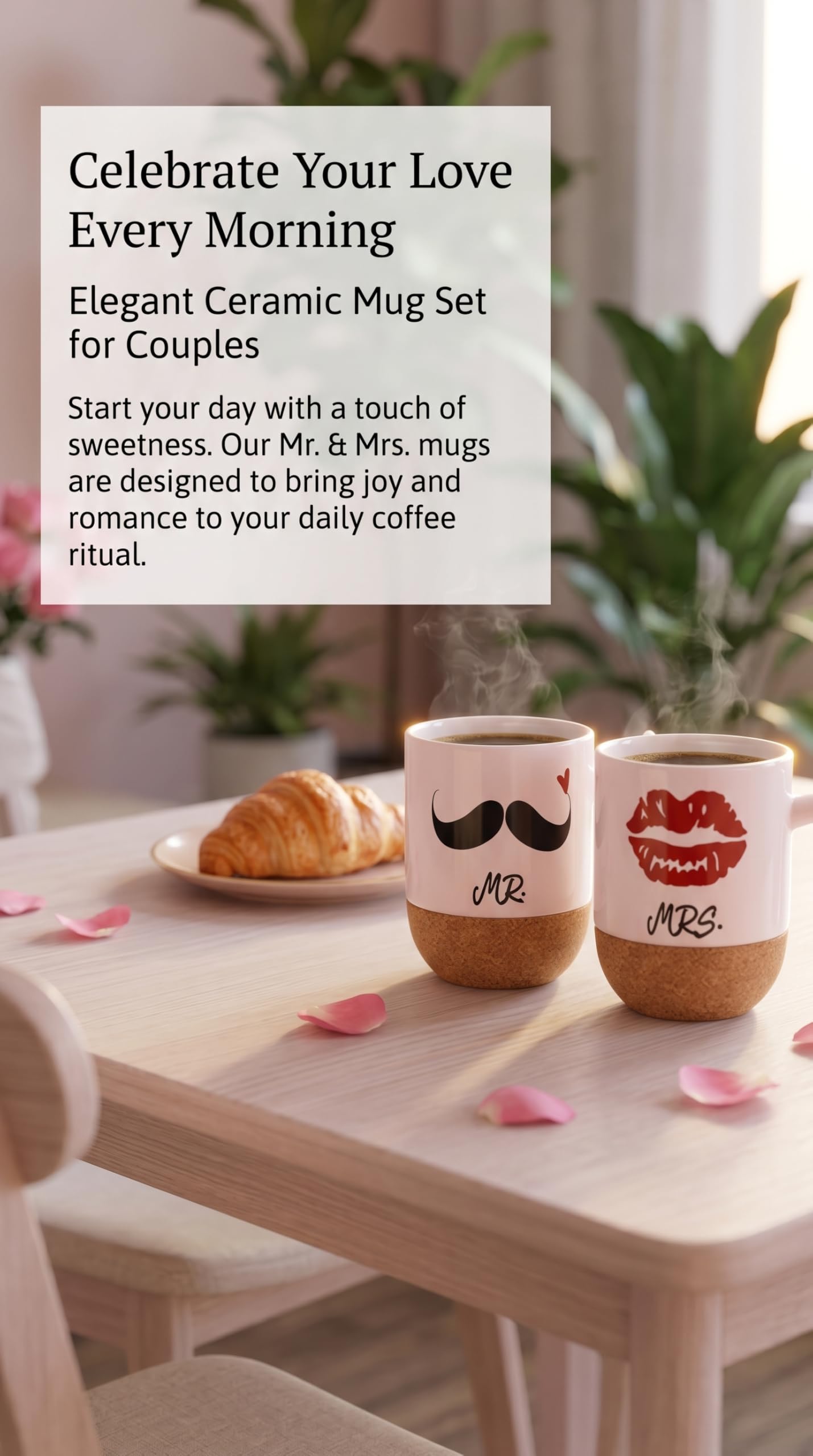Love-KANKEI MR und MRS Kaffee Glühwein Tassen Sets Hochzeitsgeschenk für Paare 300ml, Partnertassen Korkboden Design Keramik, Geschenk für Pärchen Brautpaar Ehepaar Valentinstag Weihnachten
