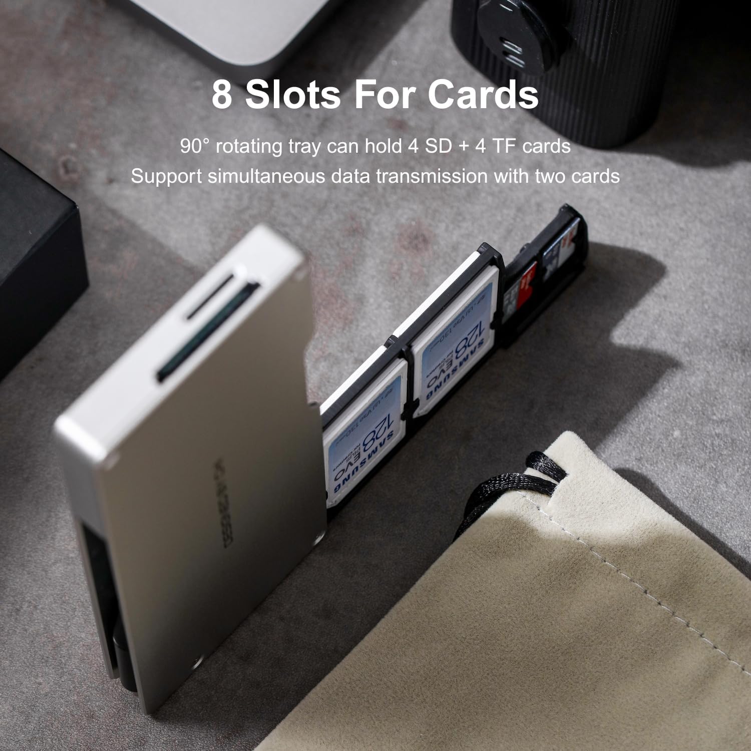 CHI Ranger Air High Speed SD Card Reader & Storage Case Holder for SD/TF/Micro SD Cards - Aluminum Dual Reader with USB-C 3.2, Type-C UHS-II for Smartphone, Computer, Pad, Drone and Actions Cameras