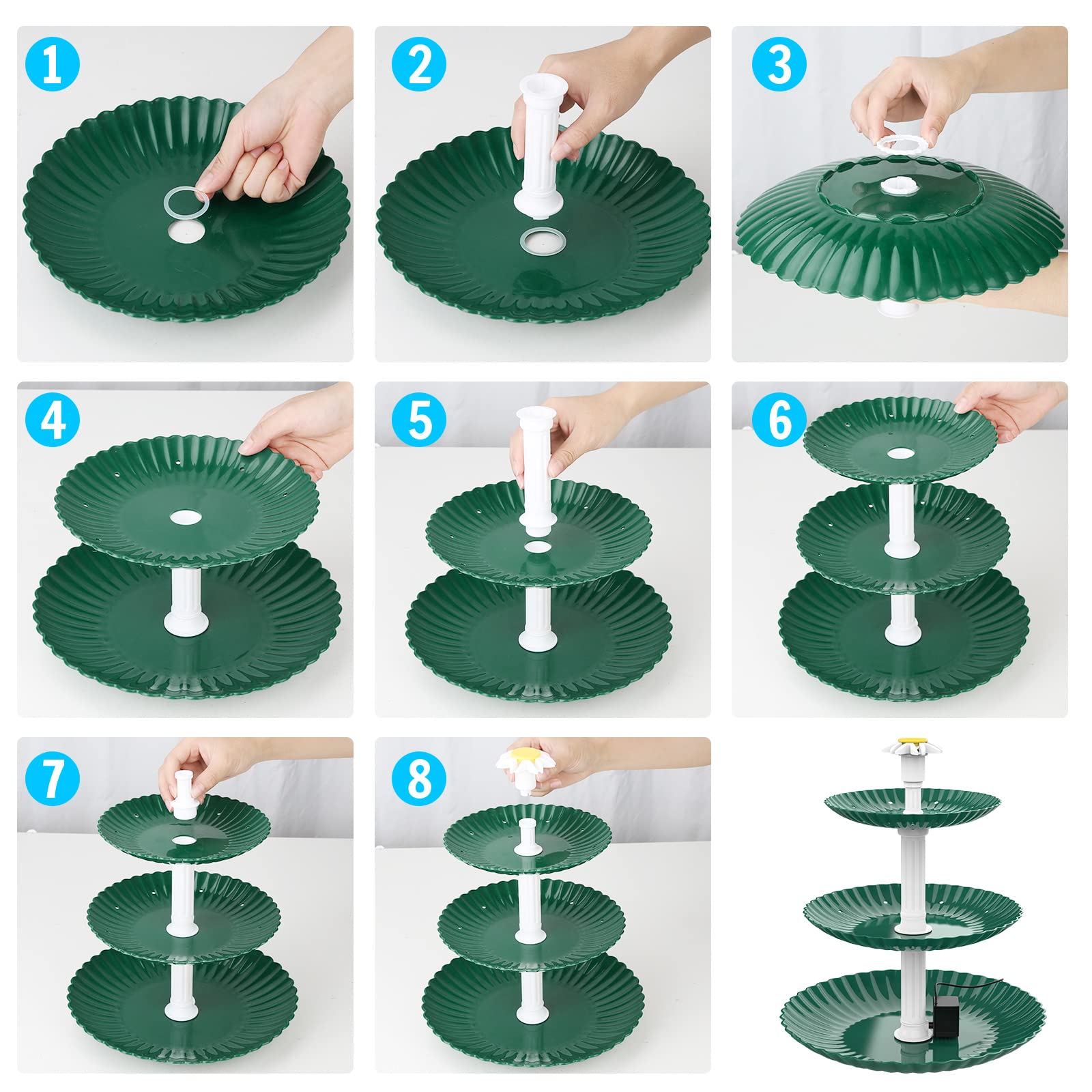 AISITIN - Fuente Solar para baño de pájaros, 3,5 W, 3 Niveles, Desmontable Fuente Solar para baño de pájaros, jardín Fuente, decoración de jardín, comedero, pájaros