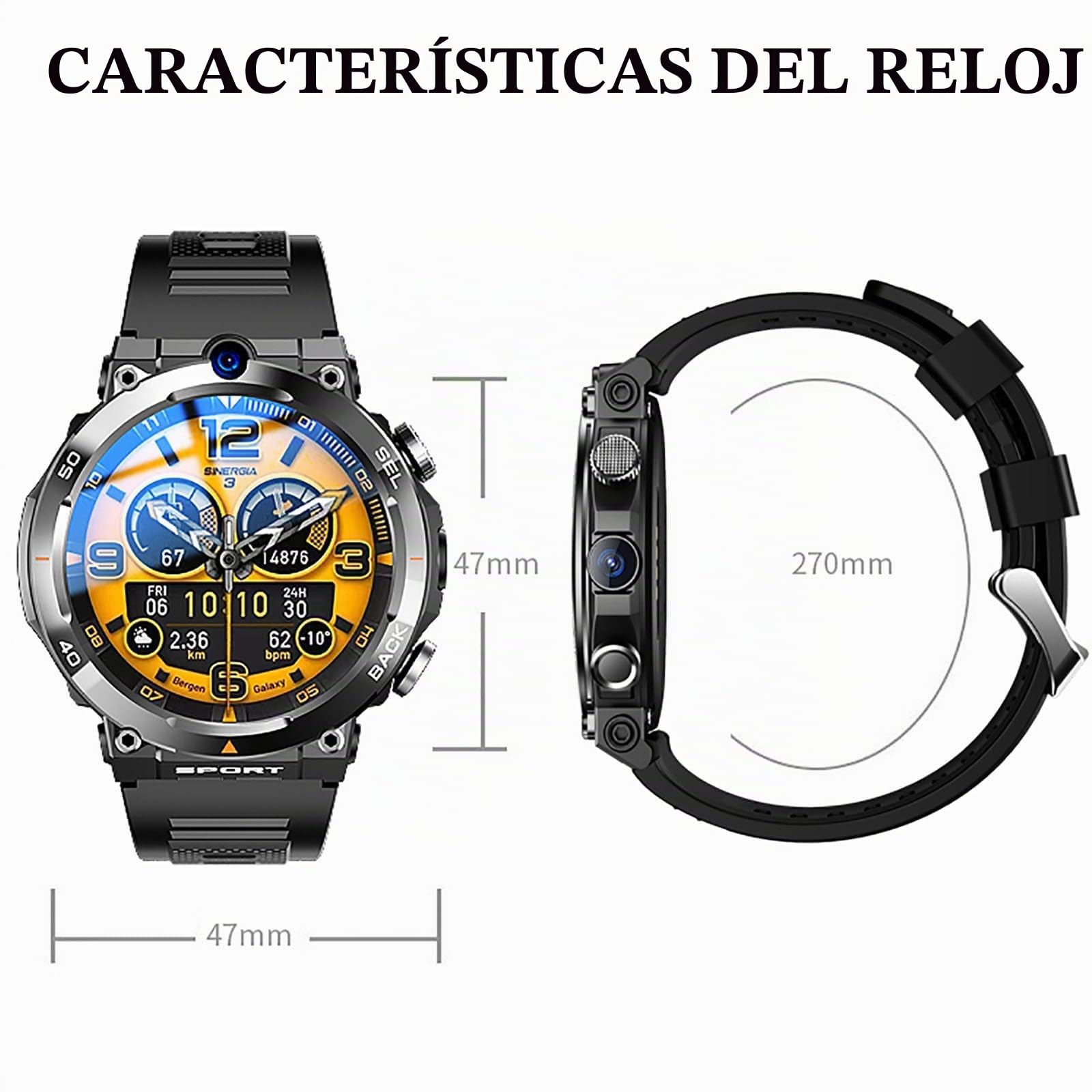 Reloj Inteligente Para Responder/Hacer Llamadas, Reloj Inteligente Con Tarjeta SIM 4G, Con Pantalla Redonda De 1,39", Cámaras Duales Frontales/Laterales, IP67 a Prueba De Agua, Posicionamiento NFC