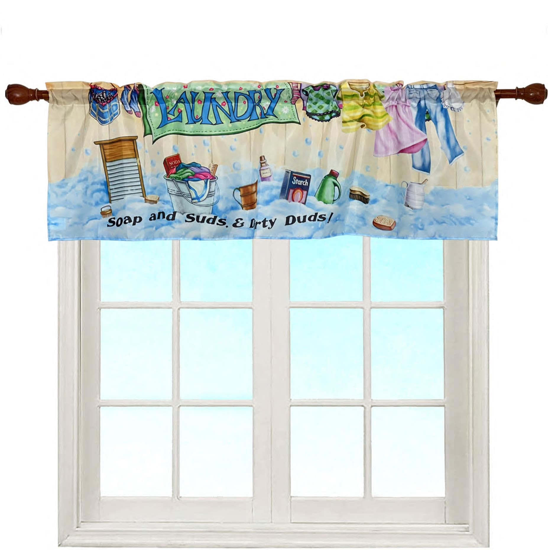 EZ.enjoy Colorful Soap and Suds Laundry Room Window Curtain Valance for Spring