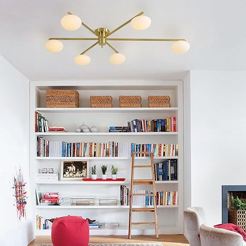 Miniatura 9 de Lámpara Sputnik dorada de 6 luces, lámpara de techo moderna, lámpara de techo de cristal retro, luces industriales de montaje semiempotrado para