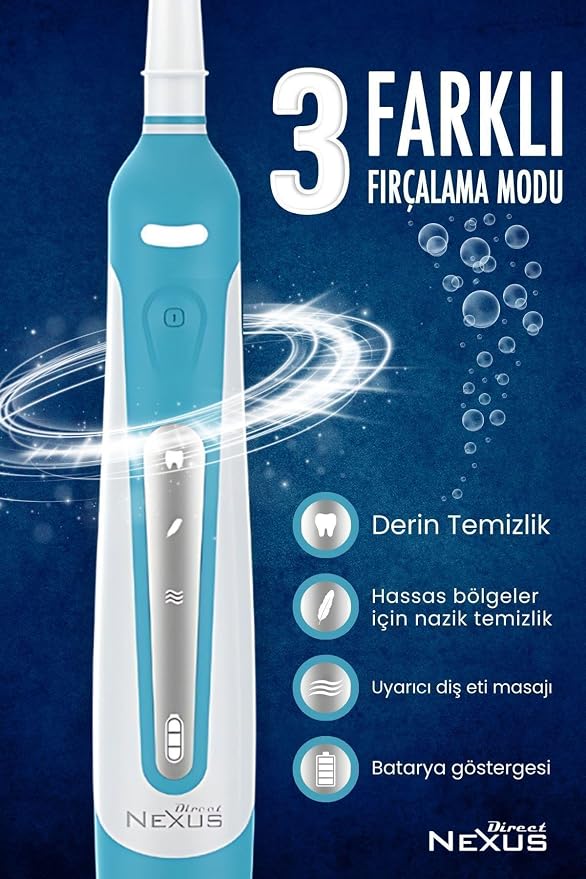 Direct Nexus Pro Elektrikli Şarj Edilebilir Diş Fırçası 3 farklı çalışma modu