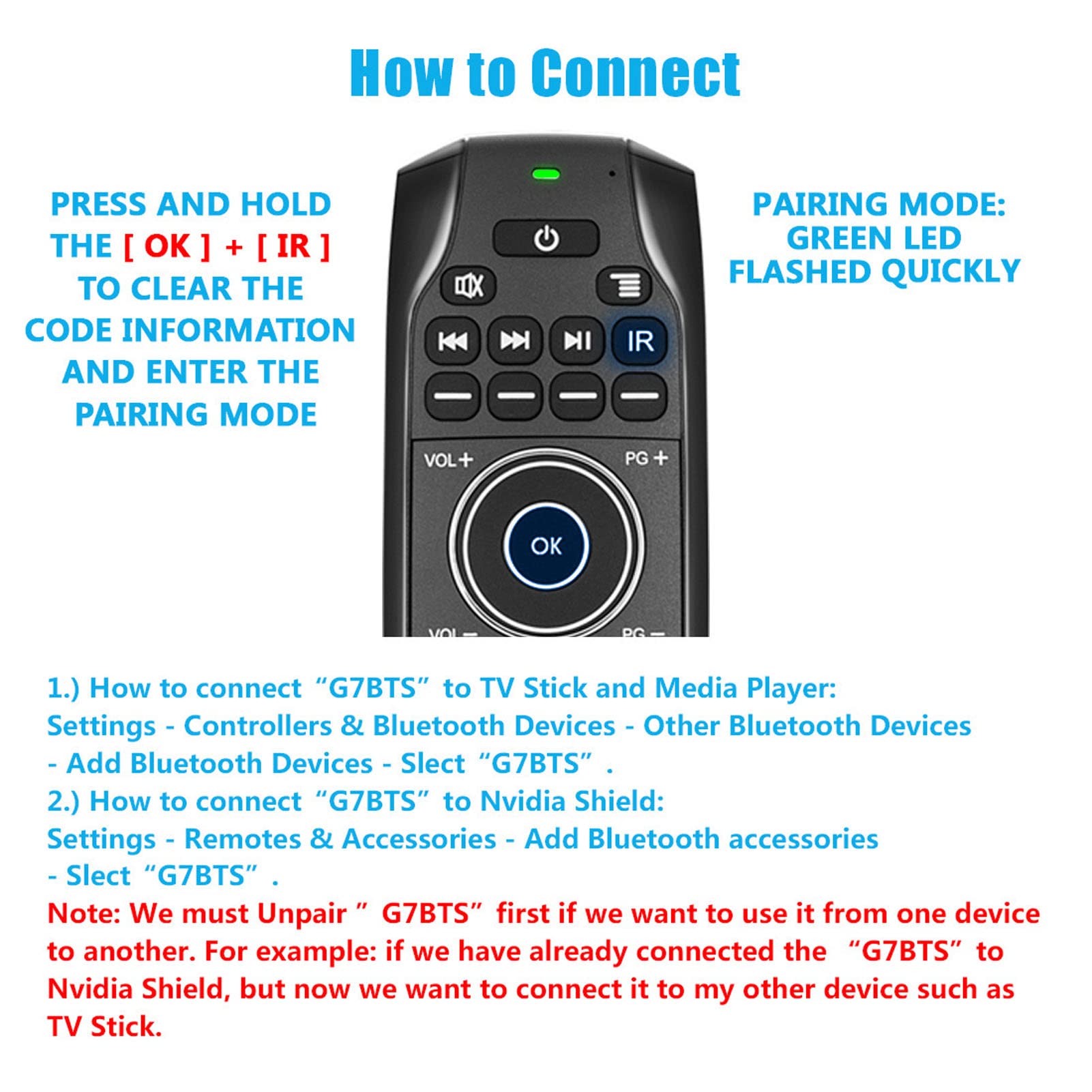 VBESTLIFE Sprachfernbedienung, Air Mouse Tastatur Bluetooth Air Fernbedienung, für TV Box Computer Smart Television(G7BTS Bluetooth-Version ohne Empfänger)