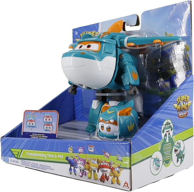 Super Wings Tino y Mini Tino Pet Transformable 5 Pulgadas miniatura 4