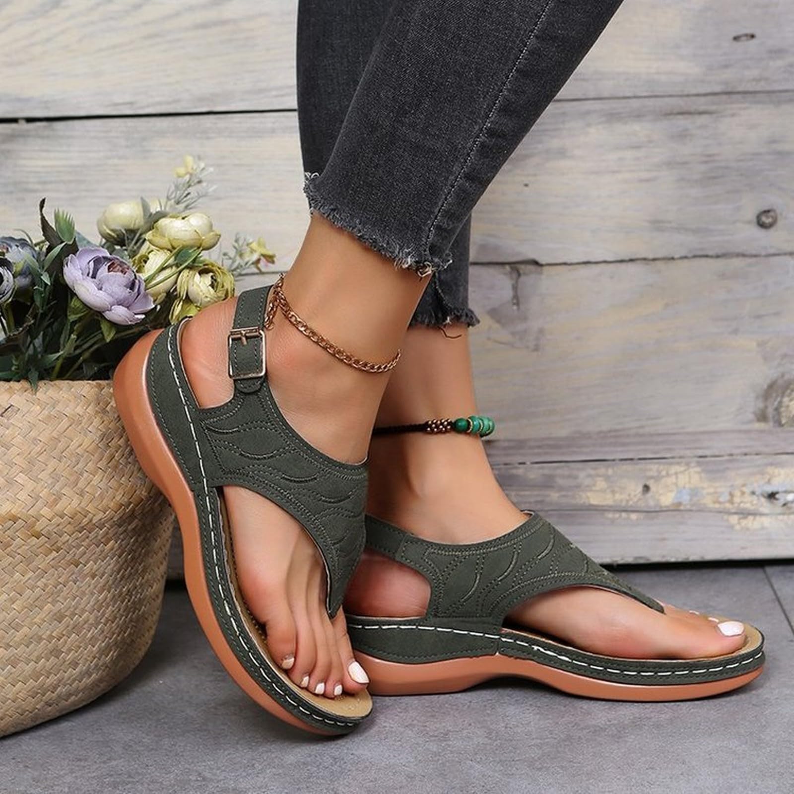 Sandalias de mujer con cuña – Sandalias de mujer con correa trasera sandalia de piel ligeras y cómodas zapatillas con correa ajustable fáciles de poner sandalia antideslizante de exterior de verano